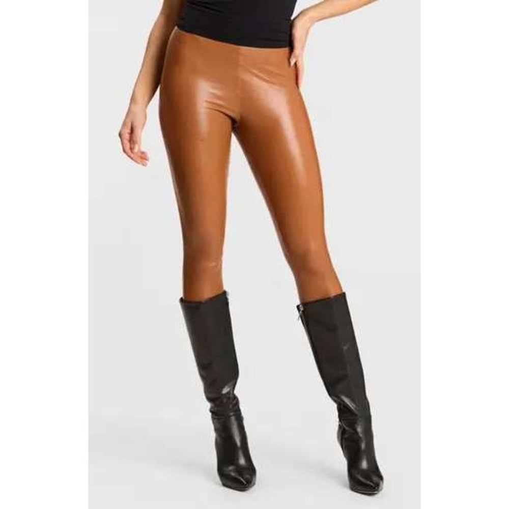 Pamela McCoy Cognac Brown Crocodile Embossed Faux Leather Leggings Womens Large